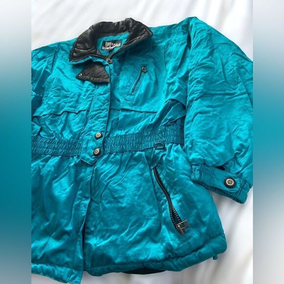 Inside Edge Vintage 80s Retro Metallic Clinched Waist Snow Ski Suit Size L - Picture 4 of 12